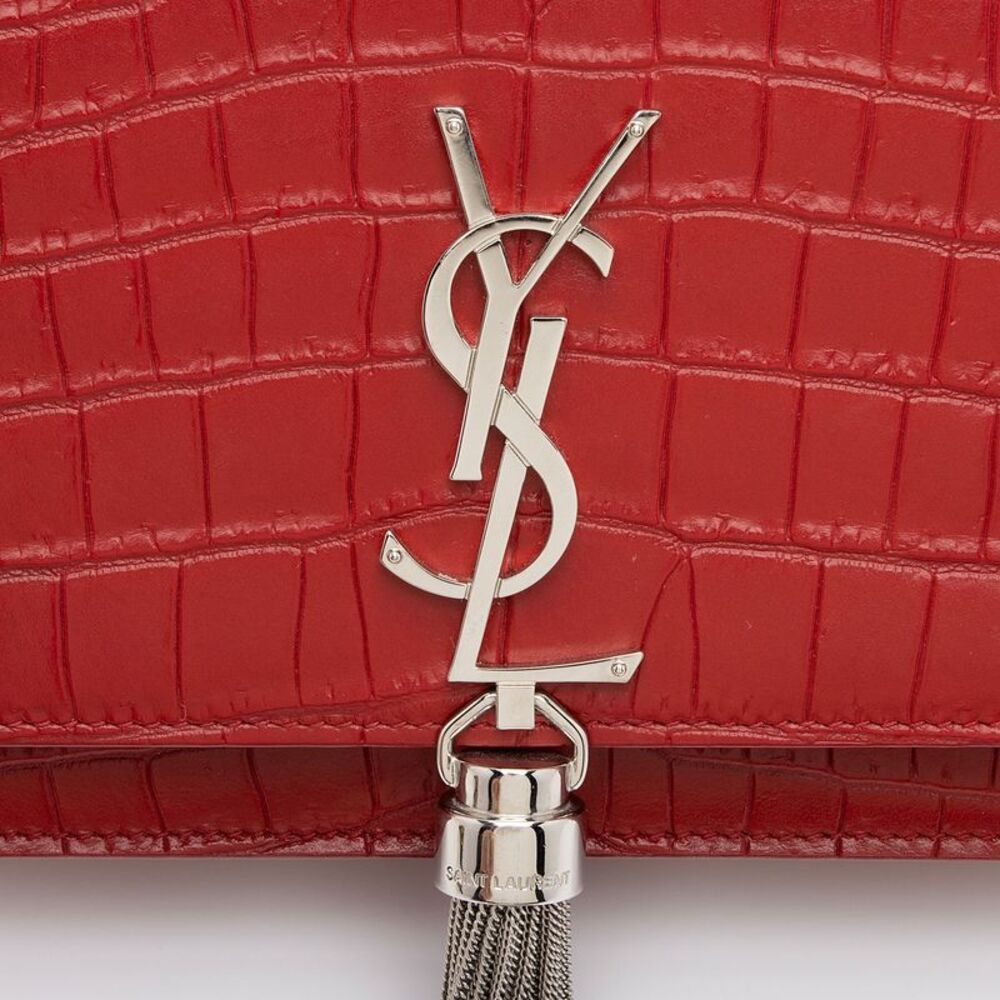 Saint Laurent Croc Embossed Leather Monogram Kate Tassel Chain Wallet - Picture 9 of 14